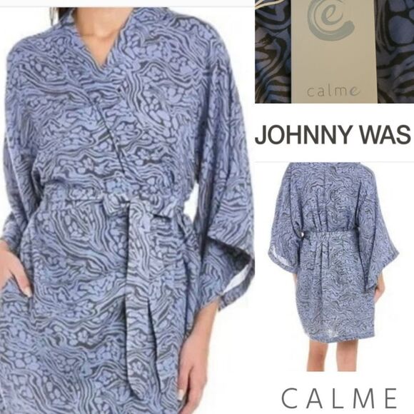 $138 NEW JW JOHNNY WAS Calme SOLD OUT blue gray belted KIMONO ROBE S SMALL NWT - Picture 1 of 1